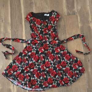 Floral Womens Swing Dress in Red and Black Roses